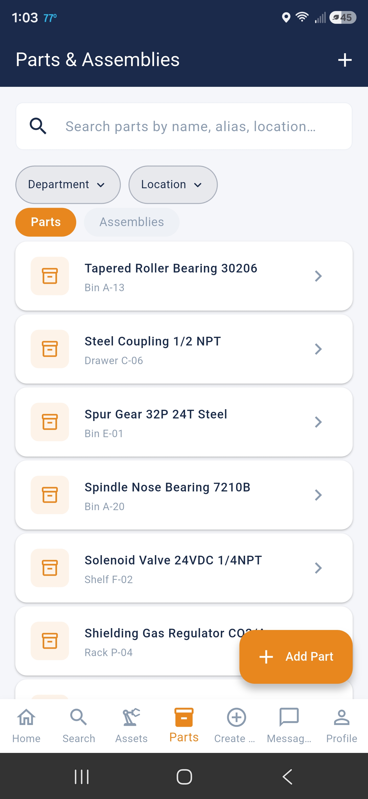 Parts Library — bearings, couplings, gears, regulators