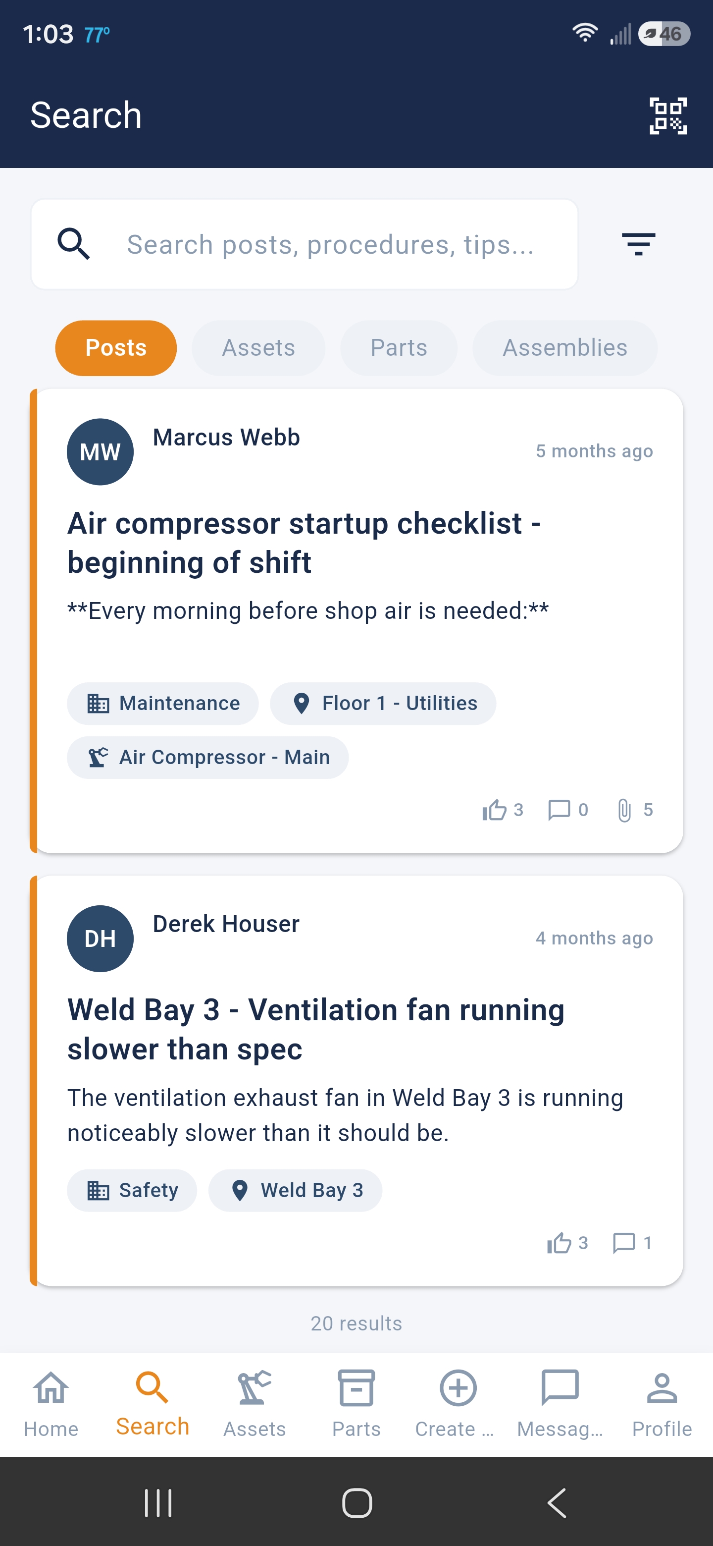Search for shop-floor procedures and fixes